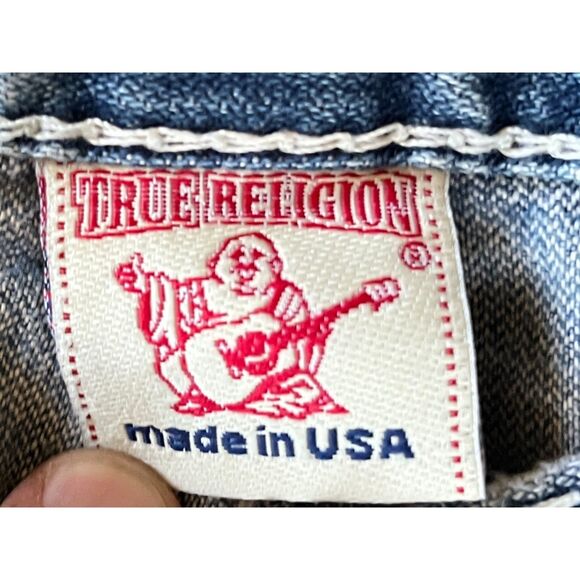 TRUE RELIGION Blue Denim White Stitch Micky Big T Jeans  Mens Size 33 - Picture 3 of 11